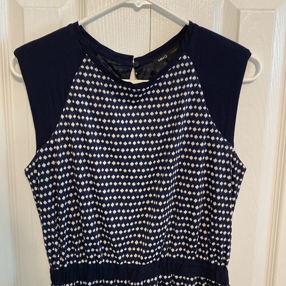 Vintage Style Navy Blue MIDI Sleeveless Dress - Picture 2 of 8